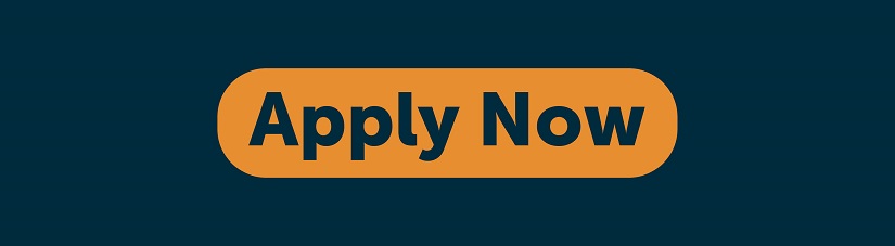 Graphic with an orange button with text that reads 'Apply Now' on a blue background