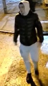 described as white, late teens to early twenties, of slim build with dark hair. He was wearing a black puffer style jacket, a light coloured hooded top, light coloured jogging bottoms and black trainers.