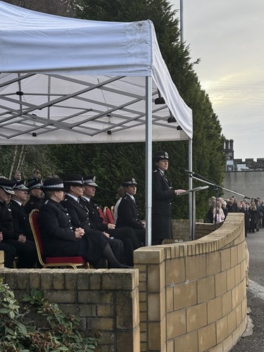 Chief Constable Jo Farrell addresses officers